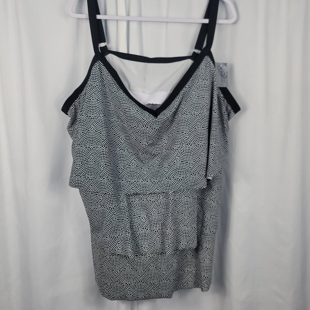 Catherines Tankini Top Swim Top Size 32W Black & White Abstract Geo Print NEW